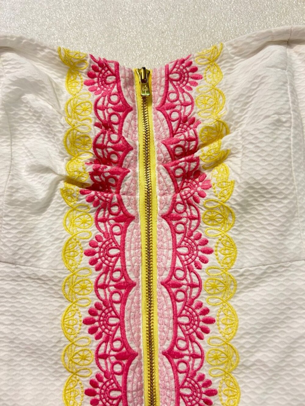 Lilly Pulitzer White Strapless Dress with Pink and Yellow Trim - Picture 5 of 8